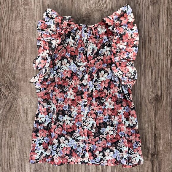 VICI Floral Sleeveless Ruffle Blouse Mock Neck Size Small Exclusive Fate Design - Picture 3 of 11